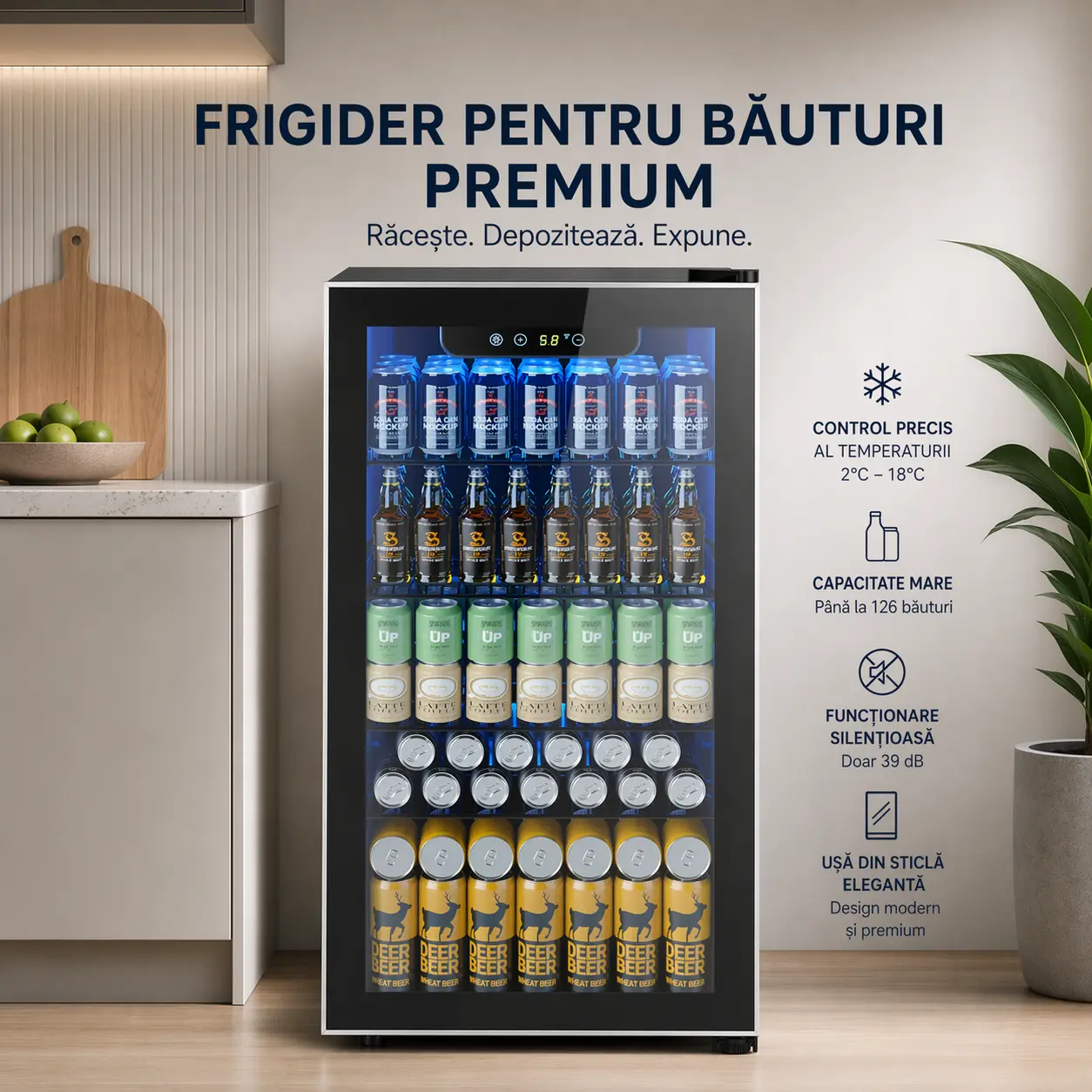 Mini frigider pentru băuturi cu ușă din sticlă, imagine 1