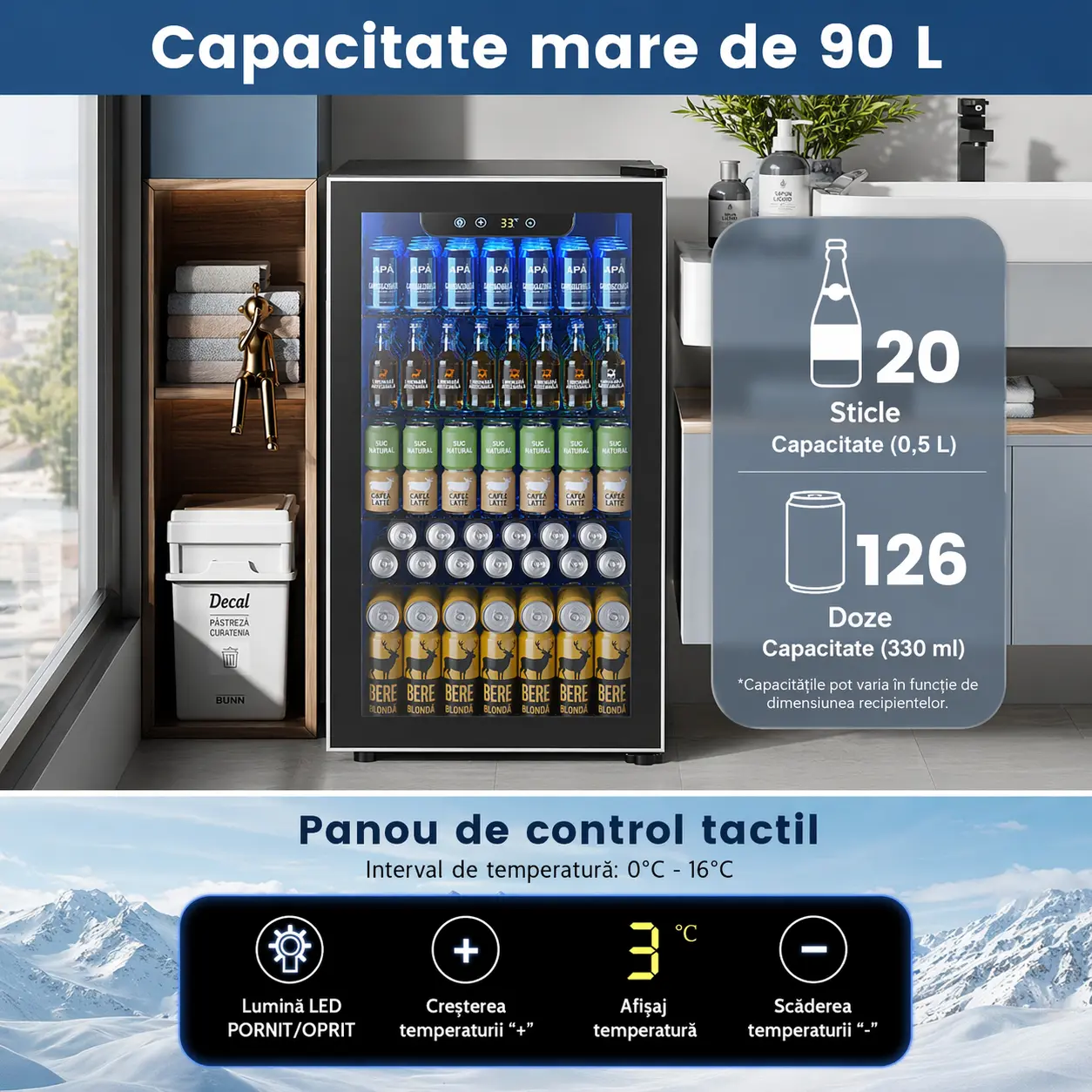 Mini frigider pentru băuturi cu ușă din sticlă, imagine 2